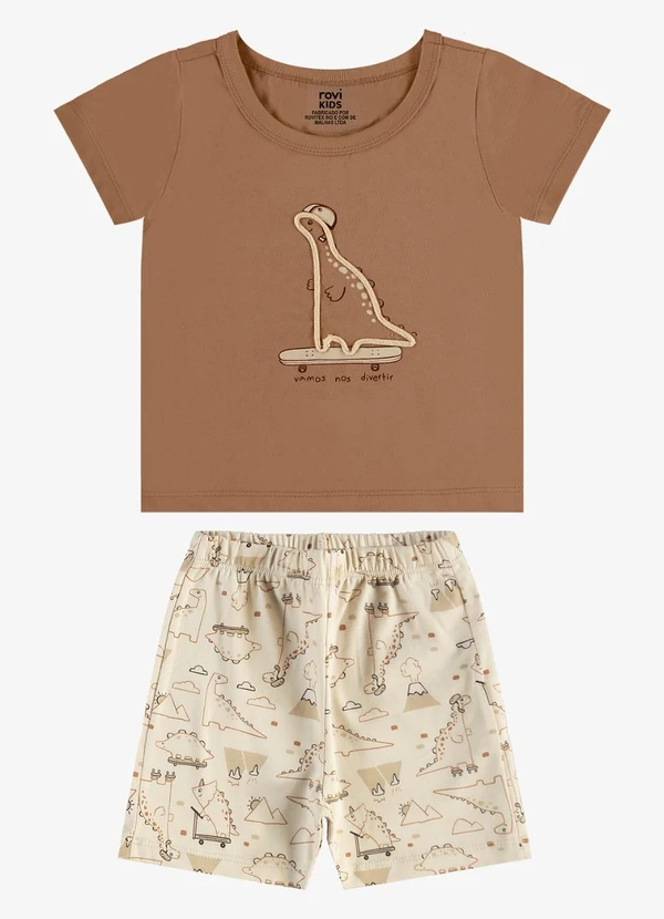 Rovi Kids - Conjunto Camiseta com Bermuda Infantil Marrom