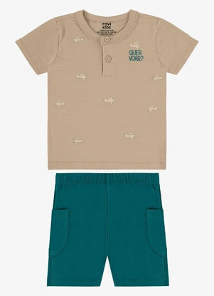 Rovi Kids - Conjunto Camiseta com Bermuda Infantil Marrom - ROVI KIDS