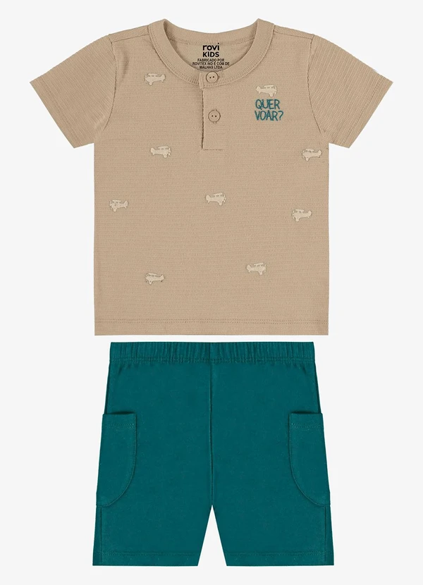 Rovi Kids - Conjunto Camiseta com Bermuda Infantil Marrom