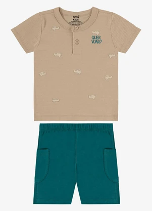 Rovi Kids - Conjunto Camiseta com Bermuda Infantil Marrom - ROVI KIDS