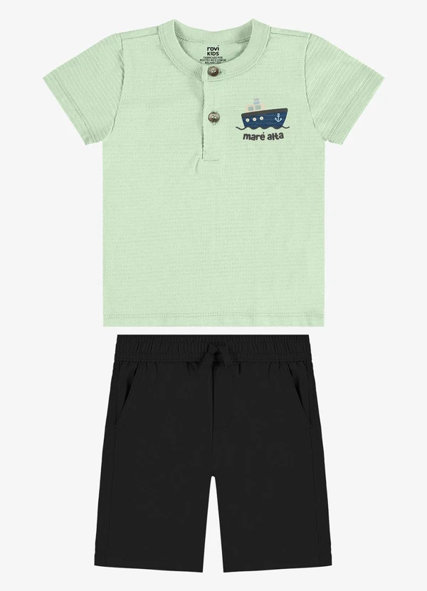Rovi Kids - Conjunto Camiseta com Bermuda Infantil Verde