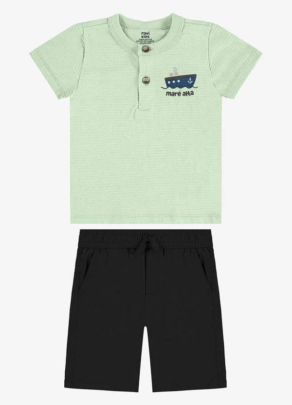 Rovi Kids - Conjunto Camiseta com Bermuda Infantil Verde