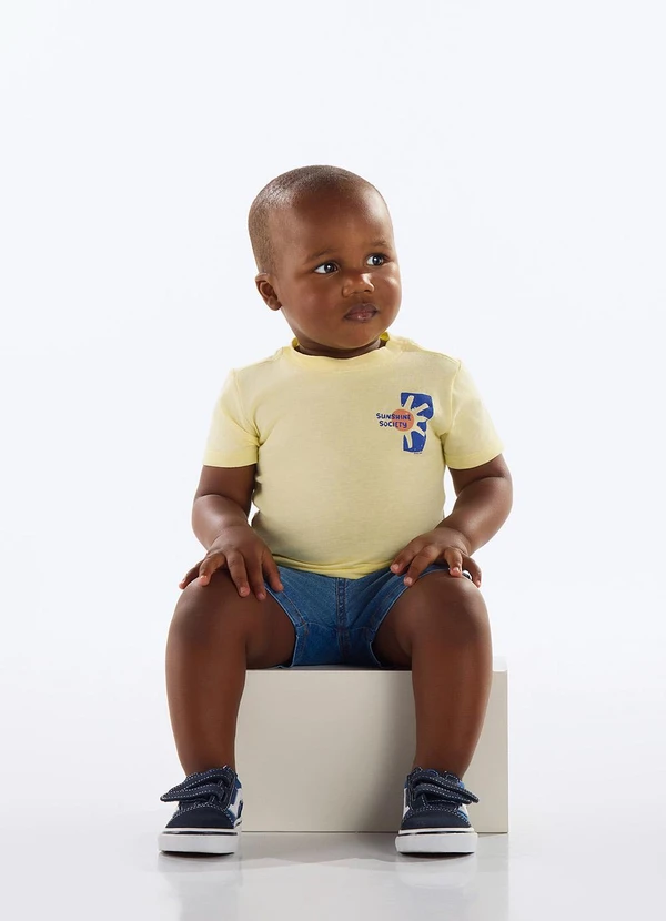 Quimby - Conjunto Camiseta e Bermuda Bebê Amarelo