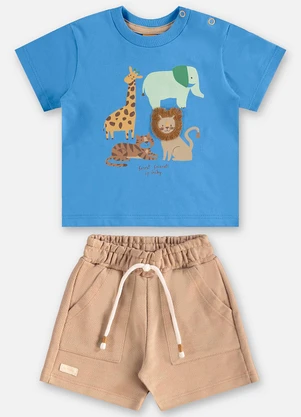 Up Baby - Conjunto Camiseta e Bermuda Bebê Azul - UP BABY
