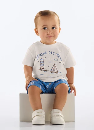 Quimby - Conjunto Camiseta e Bermuda Bebê Bege - QUIMBY