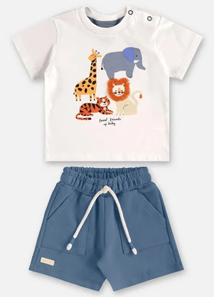 Up Baby - Conjunto Camiseta e Bermuda Bebê Bege - UP BABY