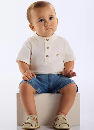 Up Baby - Conjunto Camiseta e Bermuda Bebê Bege - UP BABY