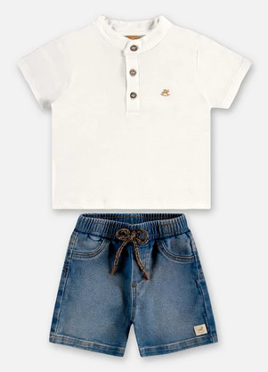 Up Baby - Conjunto Camiseta e Bermuda Bebê Bege - UP BABY