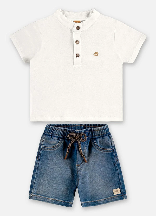 Up Baby - Conjunto Camiseta e Bermuda Bebê Bege 2