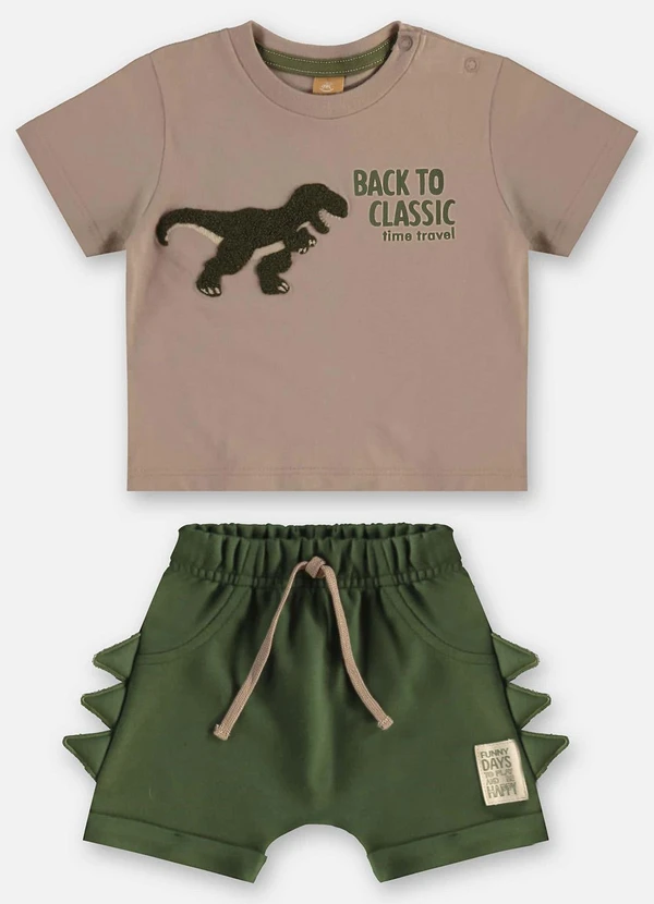 Up Baby - Conjunto Camiseta e Bermuda Bebê Bege 2