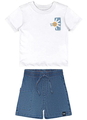 Quimby - Conjunto Camiseta e Bermuda Bebê Branco - QUIMBY
