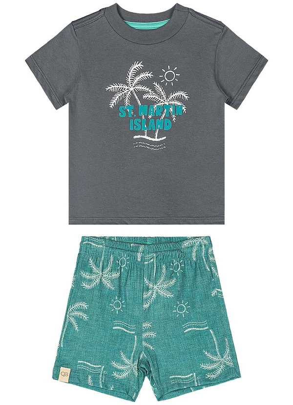 Quimby - Conjunto Camiseta e Bermuda Bebê Cinza