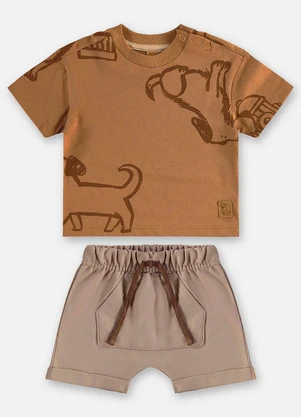 Up Baby - Conjunto Camiseta e Bermuda Bebê Marrom - UP BABY