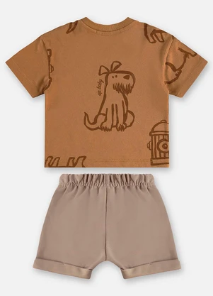 Up Baby - Conjunto Camiseta e Bermuda Bebê Marrom - UP BABY