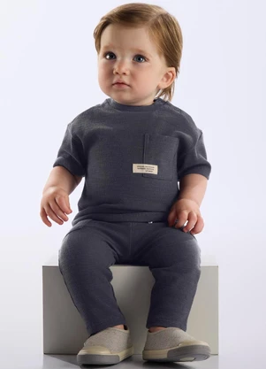 Up Baby - Conjunto Camiseta e Calça Bebê Cinza - UP BABY