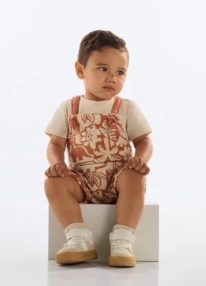 Quimby - Conjunto Camiseta e Jardineira Bebê Bege - QUIMBY