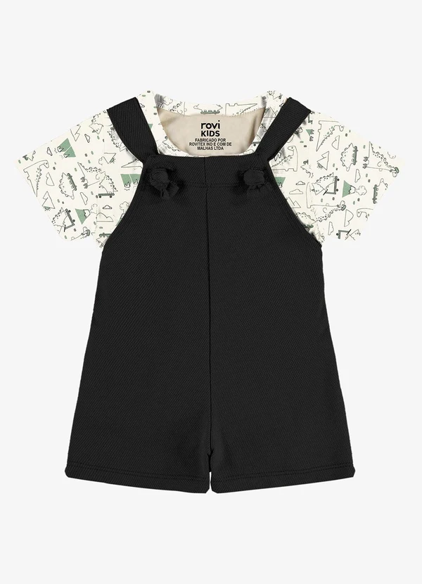 Rovi Kids - Conjunto Camiseta e Jardineira Infantil Bege
