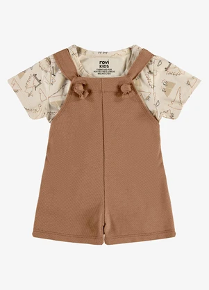 Rovi Kids - Conjunto Camiseta e Jardineira Infantil Bege - ROVI KIDS