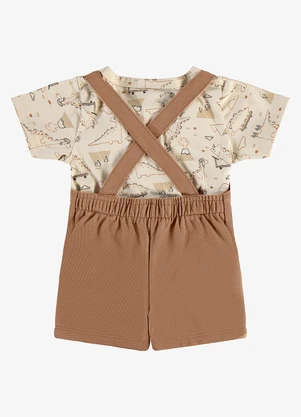 Rovi Kids - Conjunto Camiseta e Jardineira Infantil Bege - ROVI KIDS