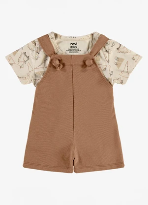 Rovi Kids - Conjunto Camiseta e Jardineira Infantil Bege - ROVI KIDS