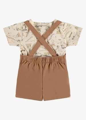 Rovi Kids - Conjunto Camiseta e Jardineira Infantil Bege - ROVI KIDS