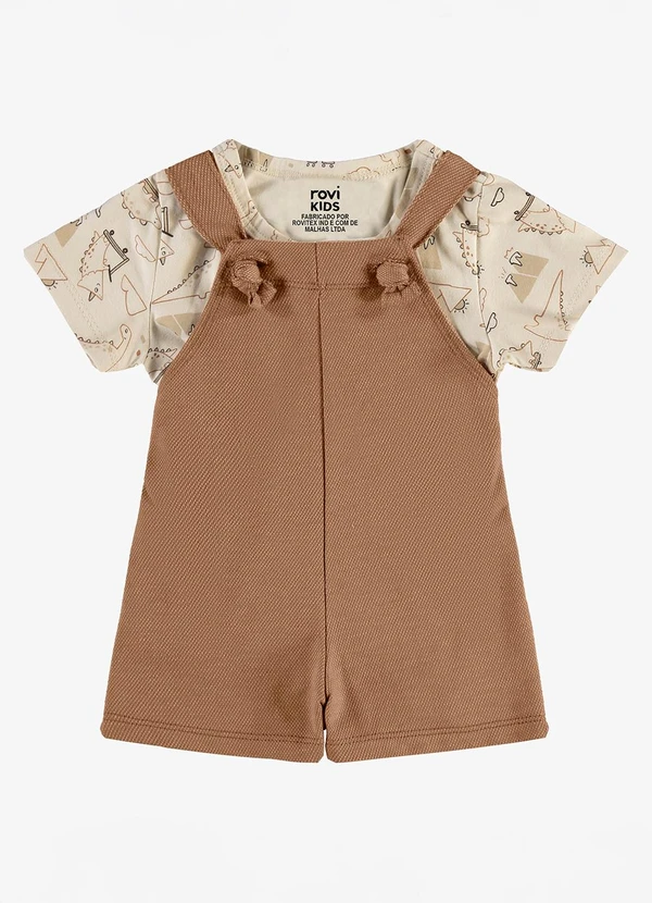 Rovi Kids - Conjunto Camiseta e Jardineira Infantil Bege
