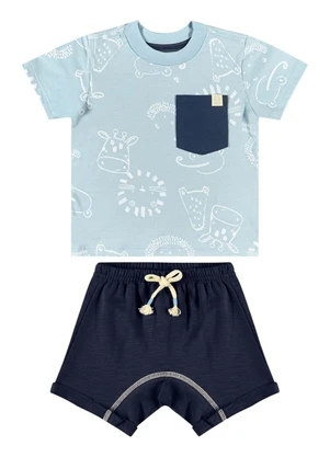 Quimby - Conjunto Camiseta e Short para Bebê Azul - QUIMBY