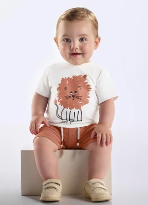 Up Baby - Conjunto Camiseta Leão e Bermuda Bebê Bege - UP BABY