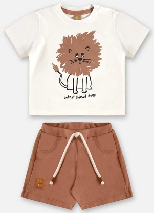 Up Baby - Conjunto Camiseta Leão e Bermuda Bebê Bege - UP BABY