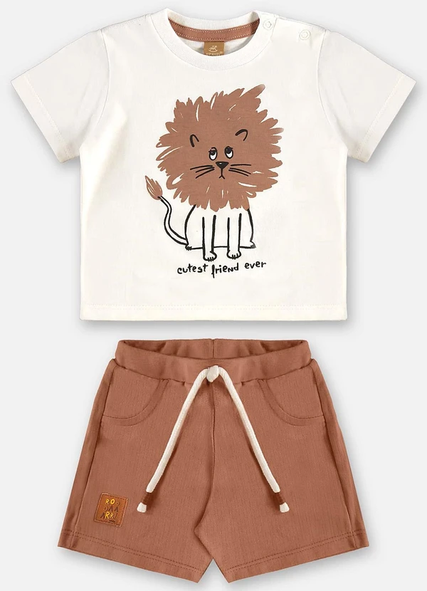 Up Baby - Conjunto Camiseta Leão e Bermuda Bebê Bege 2