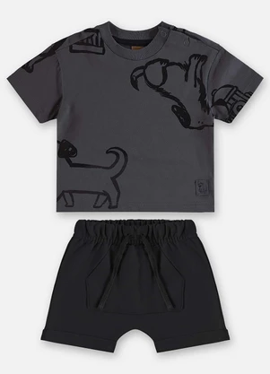 Up Baby - Conjunto com Camiseta e Bermuda Bebê Cinza - UP BABY