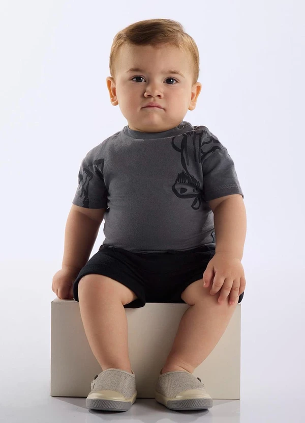 Up Baby - Conjunto com Camiseta e Bermuda Bebê Cinza