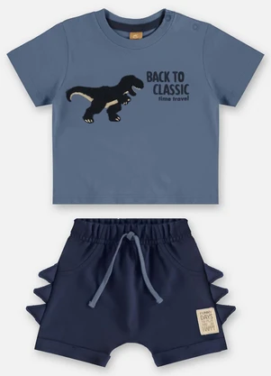 Up Baby - Conjunto Dino Camiseta e Bermuda Bebê Azul - UP BABY
