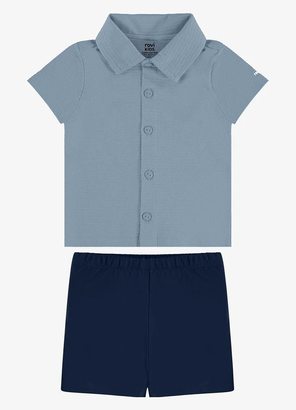 Rovi Kids - Conjunto Infantil Camiseta com Bermuda Azul