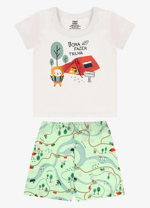 Rovi Kids - Conjunto Infantil Camiseta com Bermuda Bege - ROVI KIDS