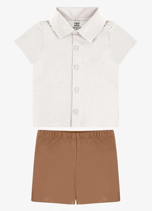 Rovi Kids - Conjunto Infantil Camiseta com Bermuda Bege - ROVI KIDS