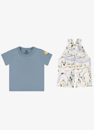Rovi Kids - Conjunto Infantil Camiseta e Jardineira Azul - ROVI KIDS