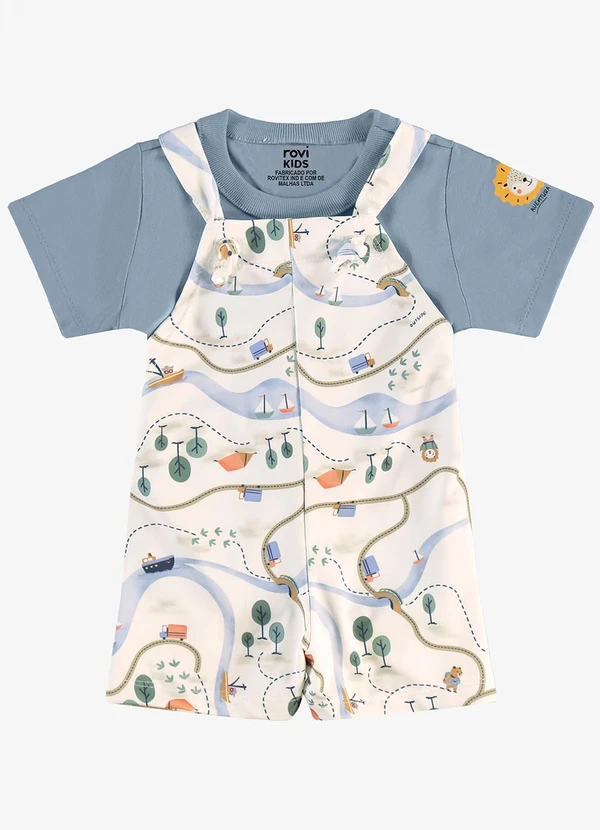 Rovi Kids - Conjunto Infantil Camiseta e Jardineira Azul