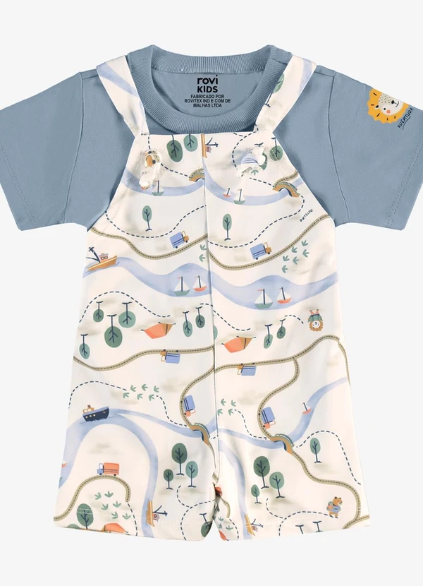 Rovi Kids - Conjunto Infantil Camiseta e Jardineira Azul