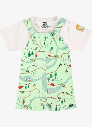 Rovi Kids - Conjunto Infantil Camiseta e Jardineira Bege - ROVI KIDS