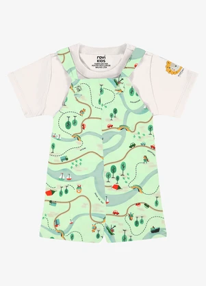 Rovi Kids - Conjunto Infantil Camiseta e Jardineira Bege - ROVI KIDS