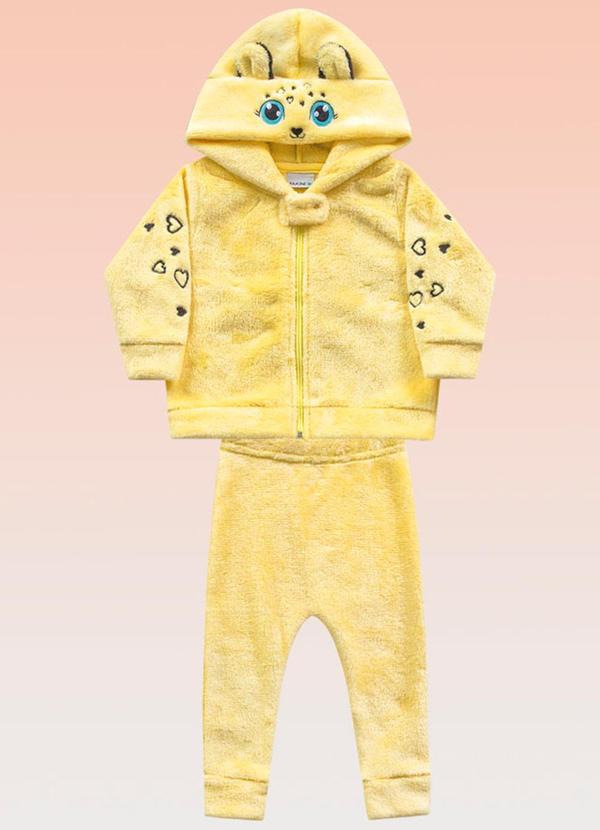 Fakini Kids - Conjunto Jaqueta com Capuz e Calça Bebê Amarelo