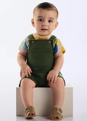 Up Baby - Conjunto Jardineira e Body Bebê Bege - UP BABY