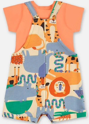 Up Baby - Conjunto Jardineira e Body Bebê Laranja - UP BABY