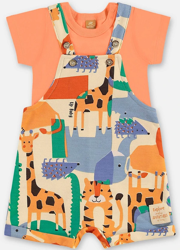 Up Baby - Conjunto Jardineira e Body Bebê Laranja