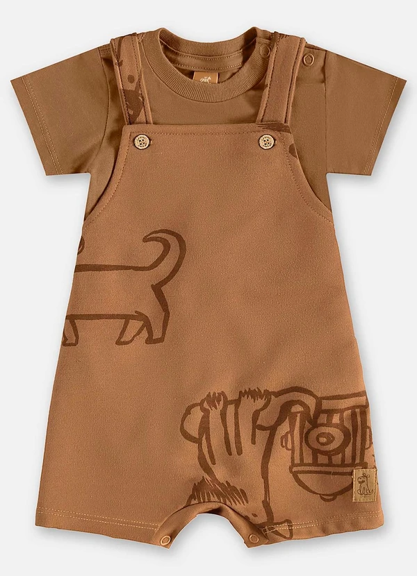 Up Baby - Conjunto Jardineira e Body Bebê Marrom
