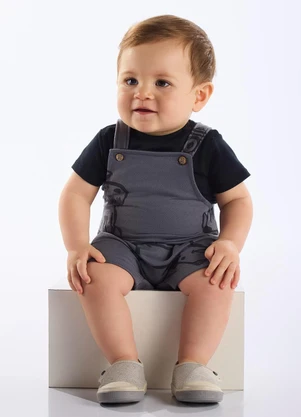 Up Baby - Conjunto Jardineira e Body Bebê Preto - UP BABY