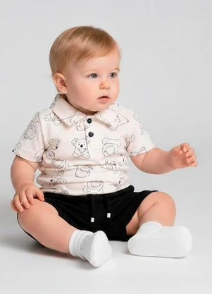 Rovitex - Conjunto Polo com Bermuda Infantil Bege - ROVITEX