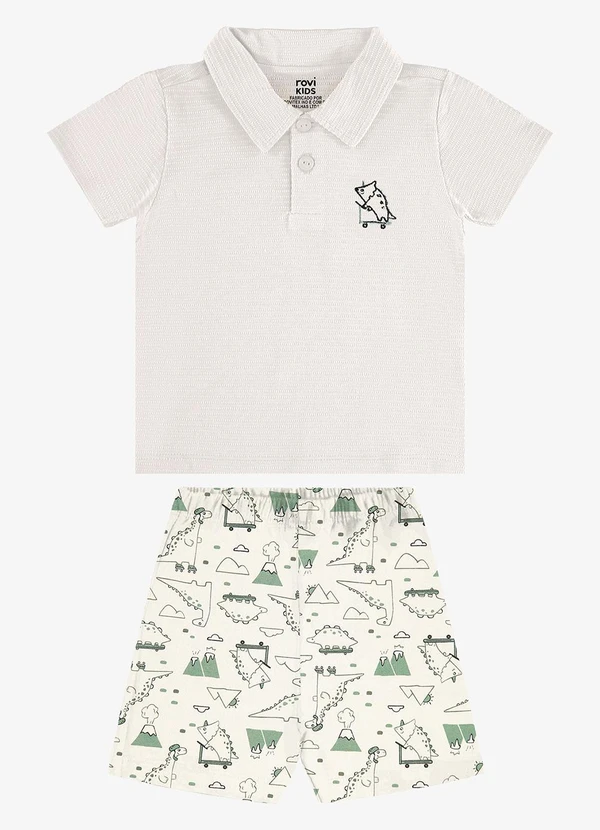 Rovi Kids - Conjunto Polo com Bermuda Infantil Bege