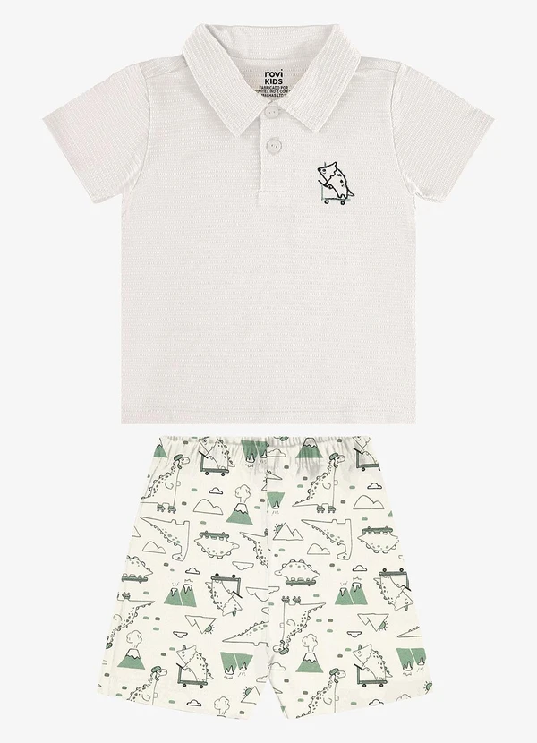 Rovi Kids - Conjunto Polo com Bermuda Infantil Bege